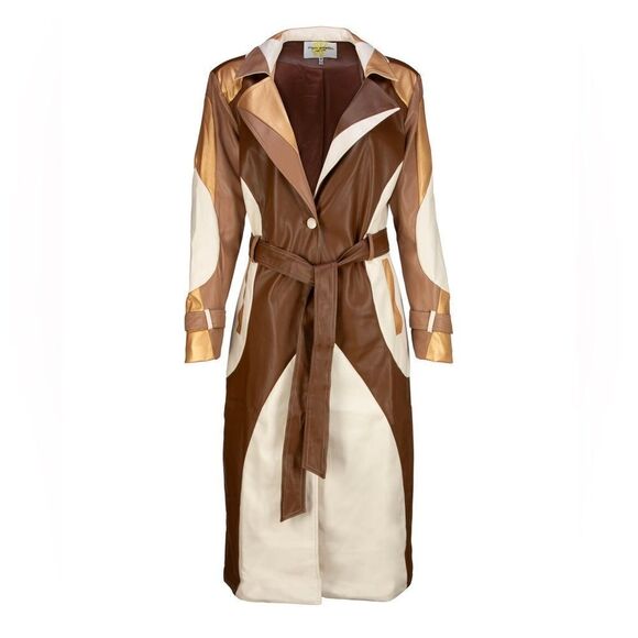 Francine Patched Trench Coat/ vegan Leather size S - Picture 1 of 7